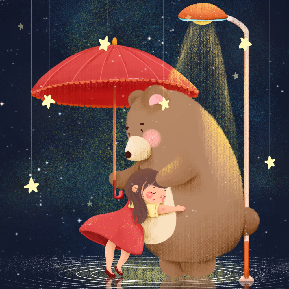 [AI範本]4款可愛小熊與女孩的友誼插畫