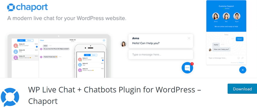 適用於 WordPress 的 WP Live Chat + Chatbots 外掛 – Chaport